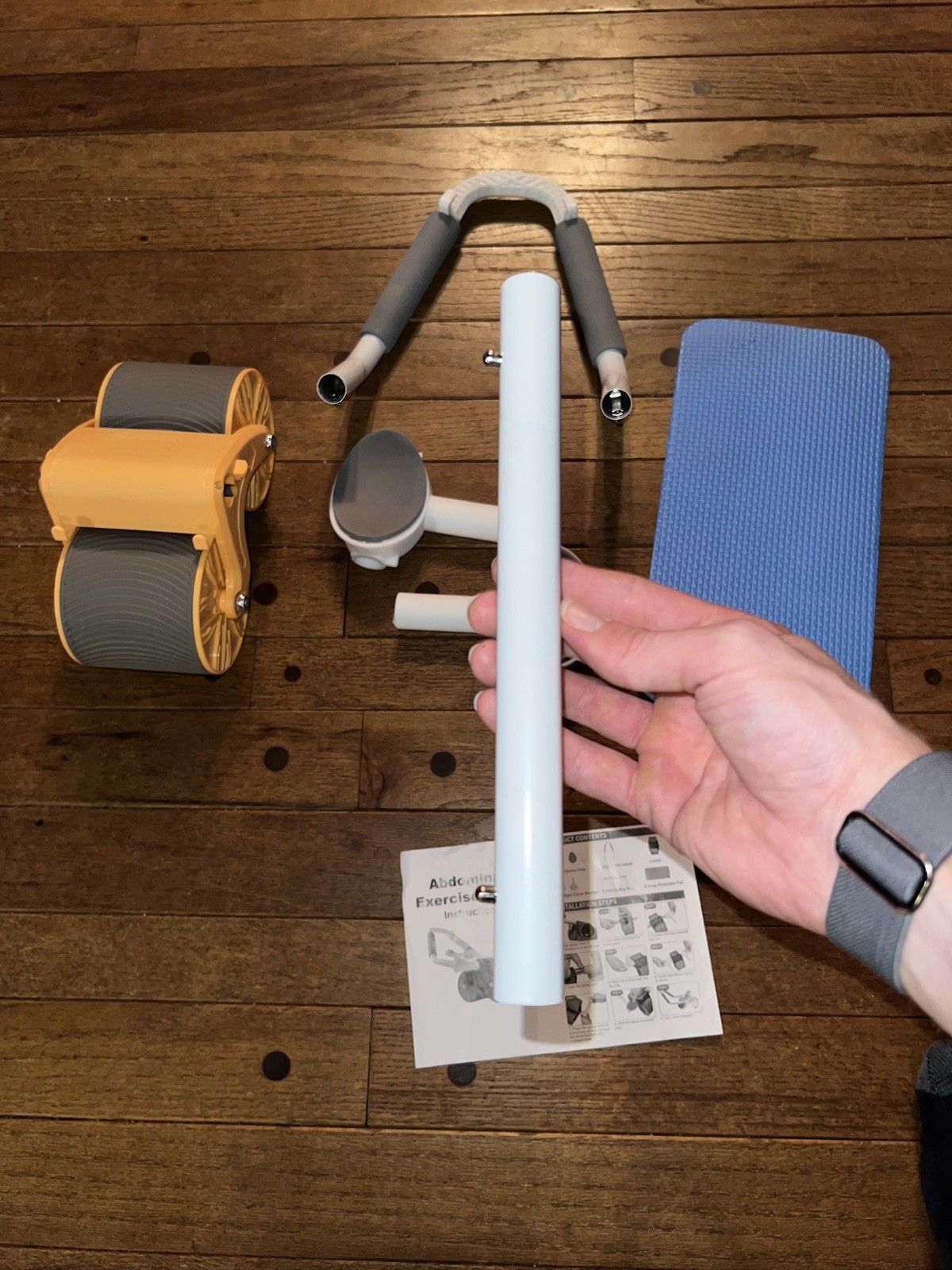 Ab Roller w Timer Double Wheel White Arm Support Foam Handles Ab Exercise Roller