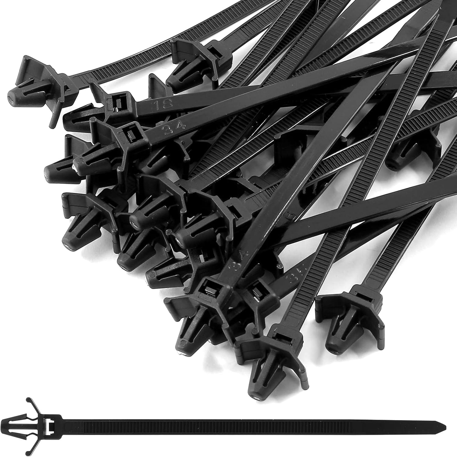 Piutouyar 50 Pcs Black Nylon Push Mount Cable Zip 120mm/4.7",