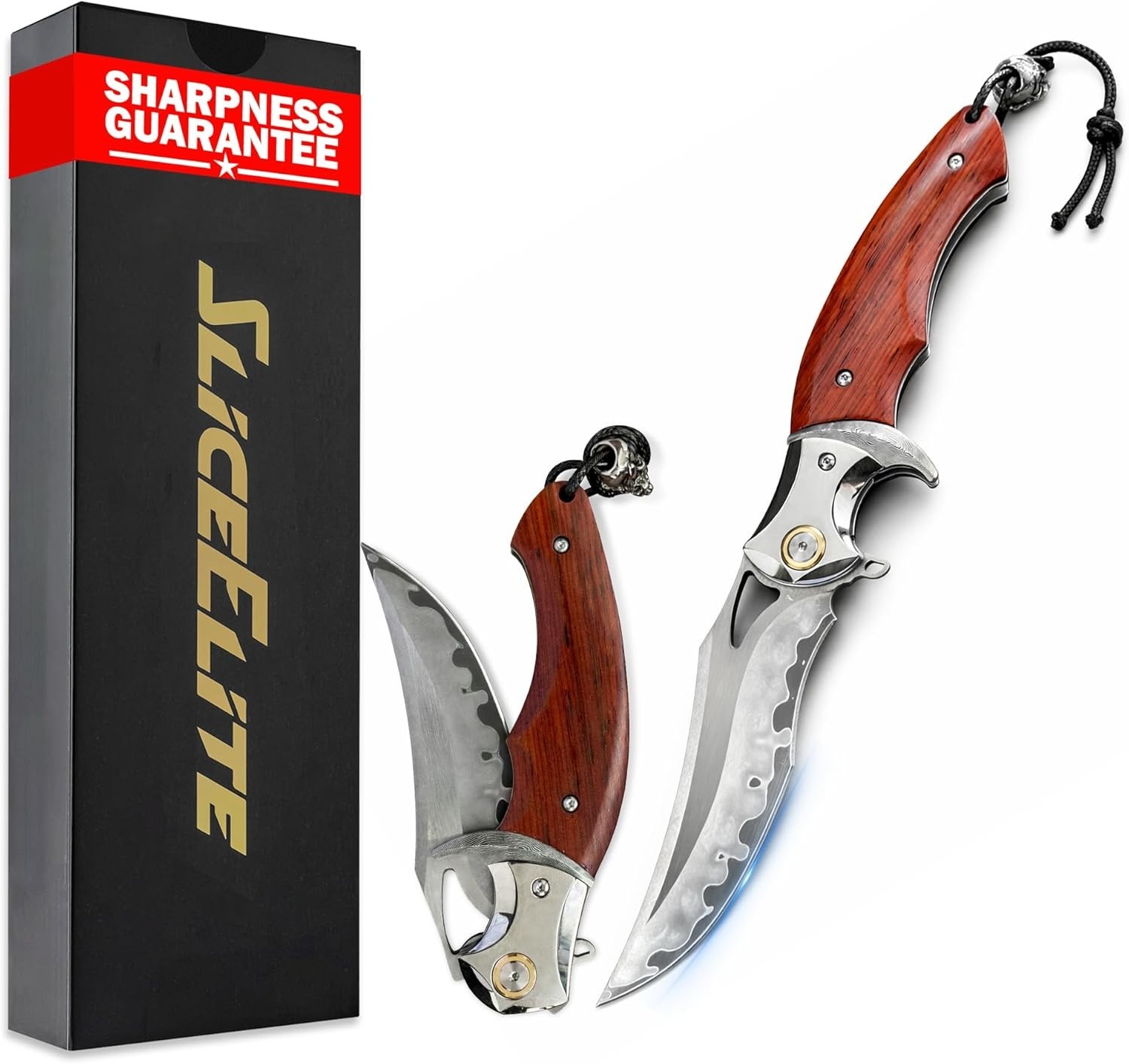 SliceElite Fire Lotus Folding Knife SKD11 Steel Cocobolo Handle EDC