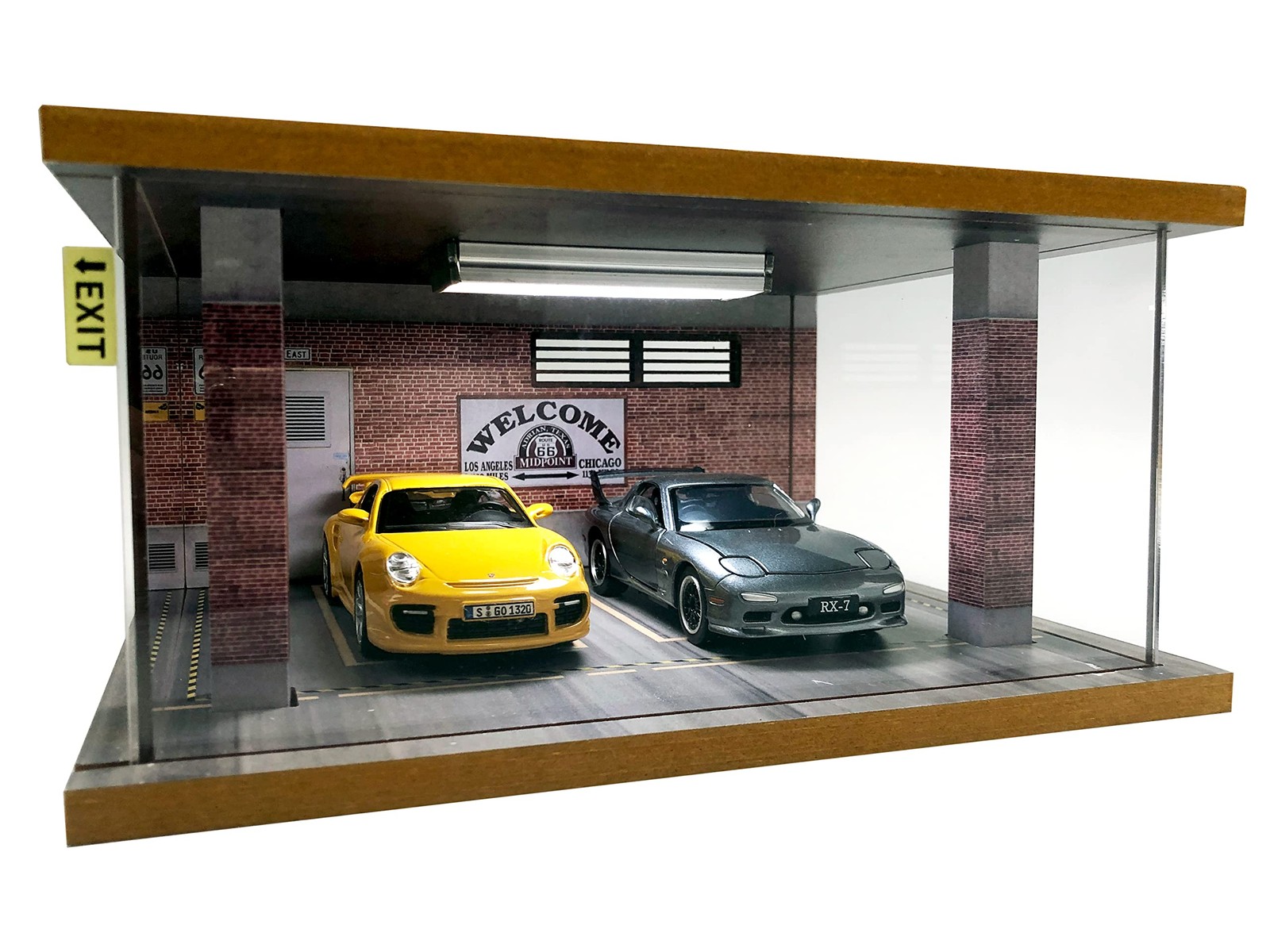 1/24 Scale Die-cast Car Garage Display Case with Clear Acrylic Cover and LED Lig