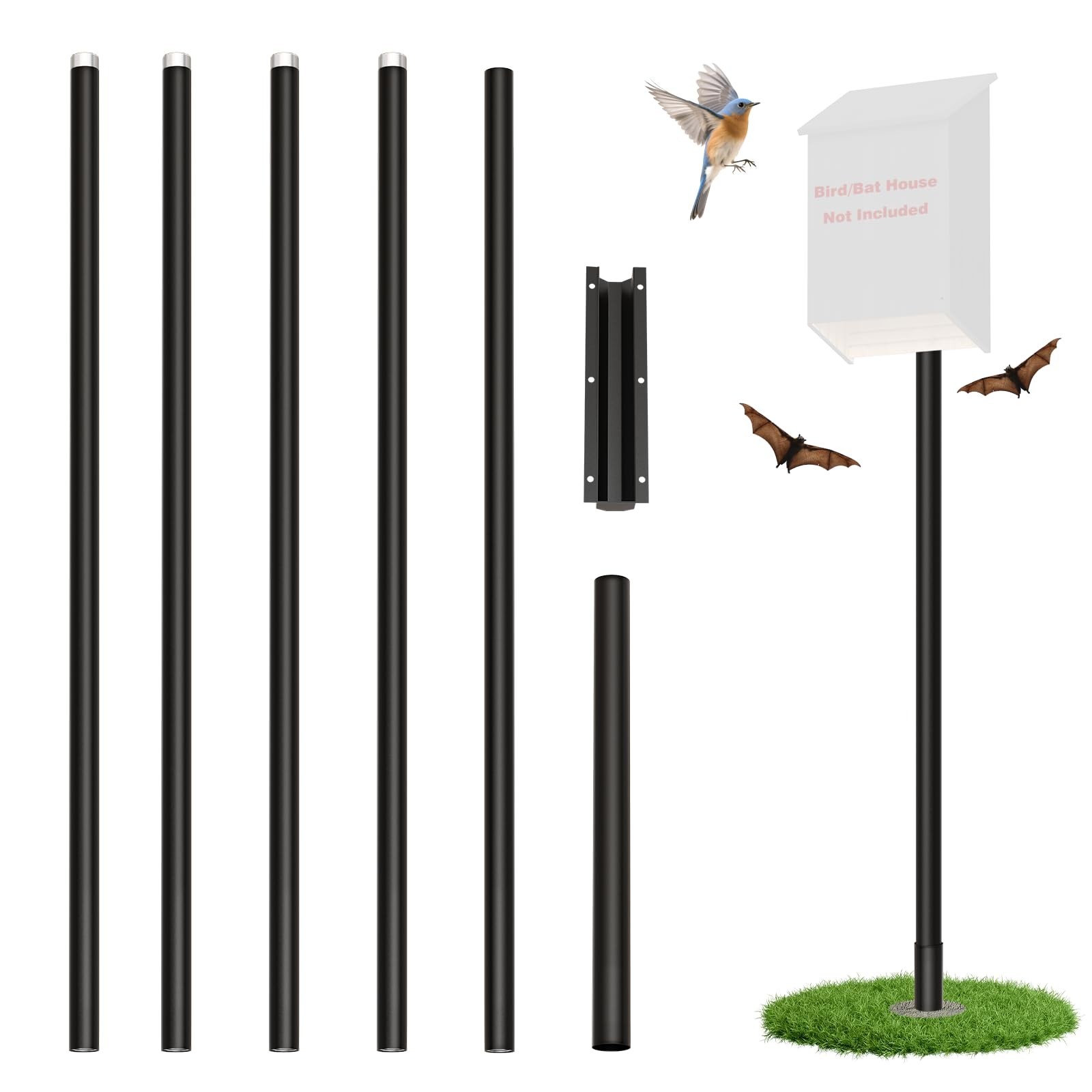 15 FT Purple Martin Bat House Pole, Heavy Duty Bat Houses Kit with Ground Soc...