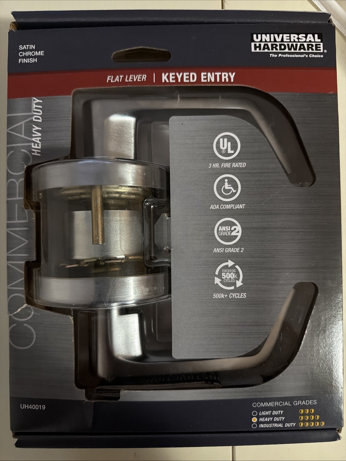 Universal Hardware Commercial Flat Lever Keyed Entry Satin Chrome Finish UH40019
