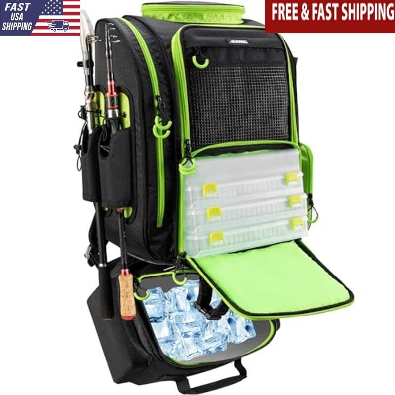 Large Fishing Backpack W/ Cooler Waterproof & Durable Ideal Fishing & Outdoors