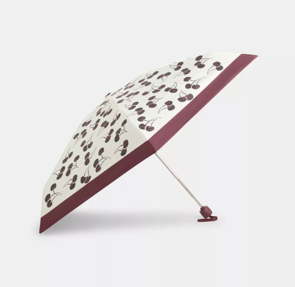 Coach UV Protection Mini Umbrella With Cherry Print CDF36 Silver/Chalk Multi