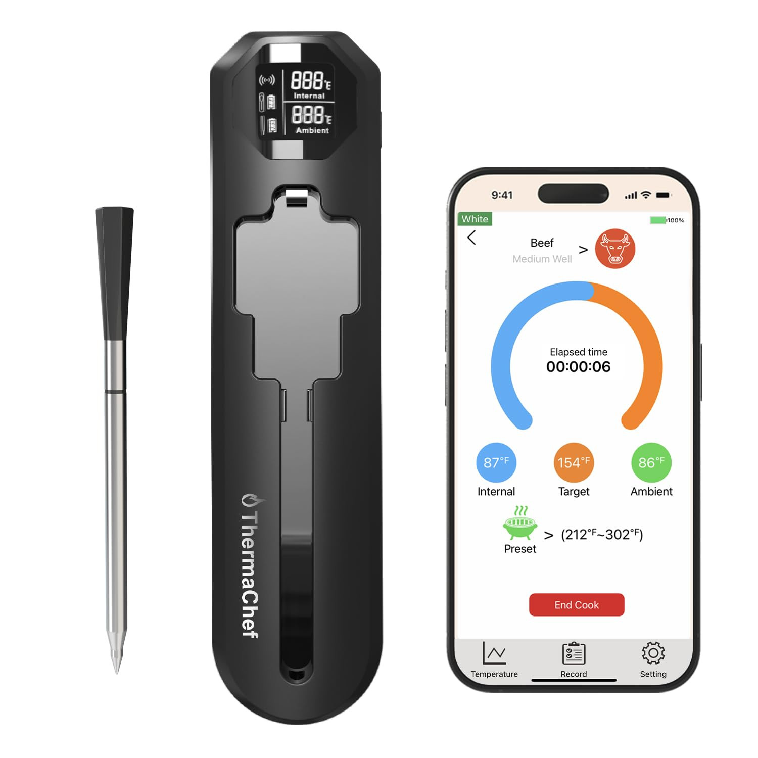 Smart Wireless Meat Thermometer | Kitchen Cooking Outdoor BBQ Grilling | 820FT D