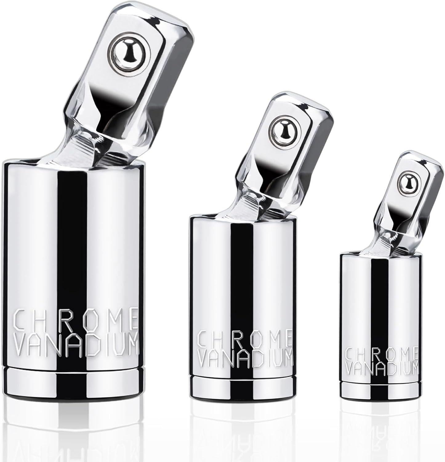 3PCS Universal Joint Socket Set, 1/4” 3/8” 1/2” Drive Swivel Socket Adapter Set,