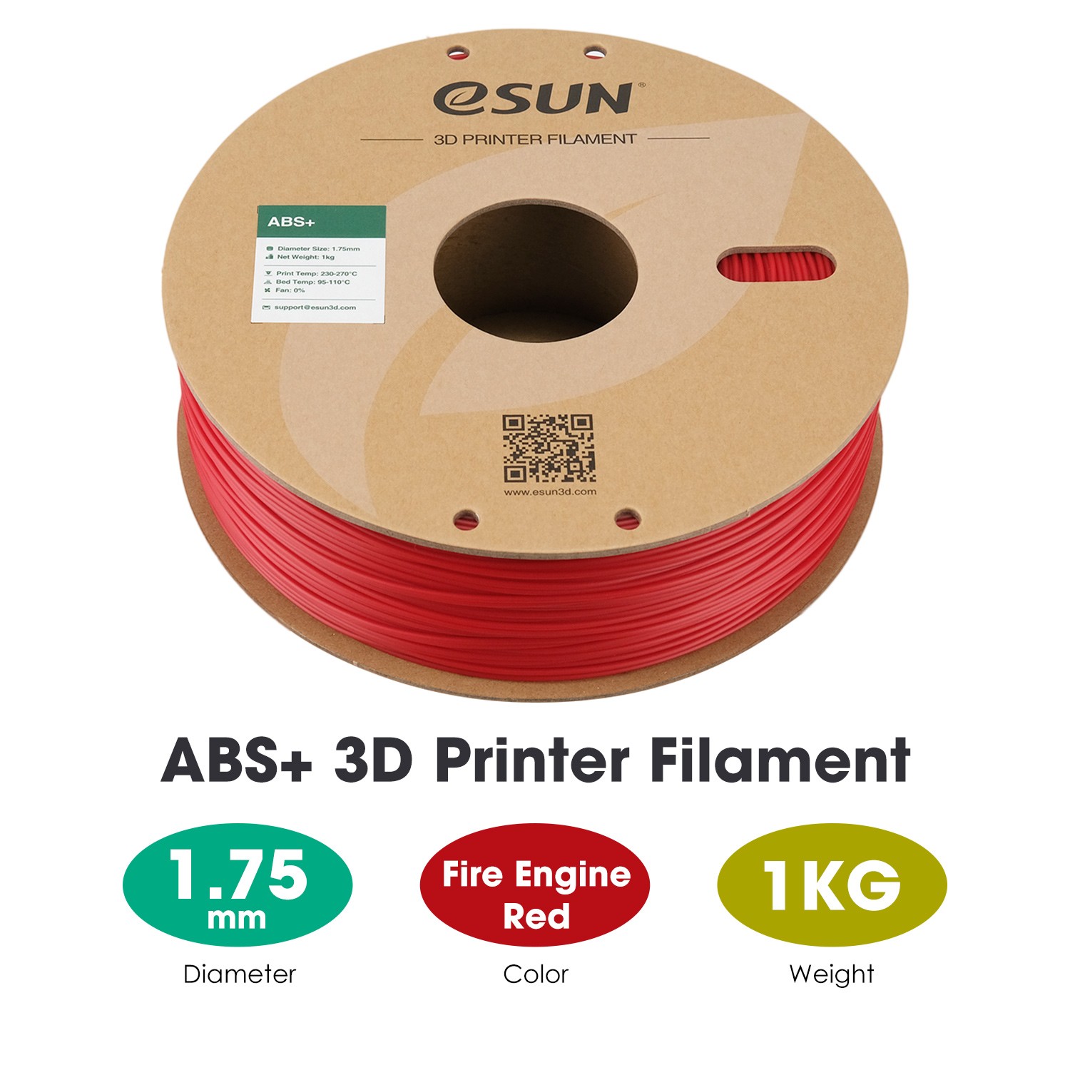 eSUN ABS+ 3D Printer Filament 1.75mm 1kg/Spool Fire Engine Red ABS Plus Filament