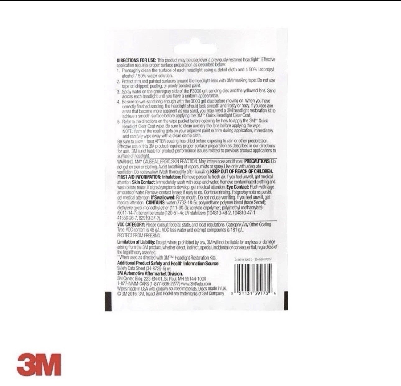 3M Quick Headlight Clear Coat Wipes 2x Pack