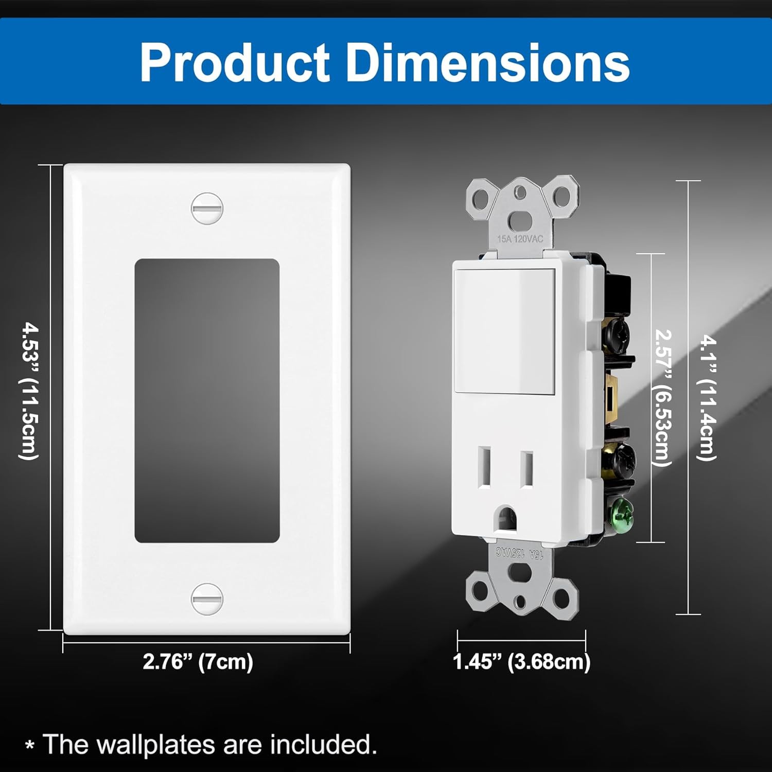 BESTTEN 2 Pack Combination Wall Light Switch and Decor Outlet, Single Pole Rocke