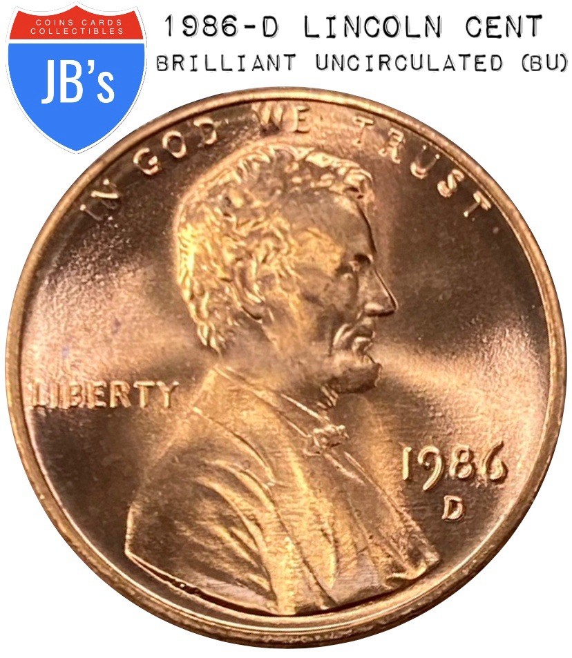1986-D Lincoln Memorial Cent Penny 1c - BRILLIANT UNCIRCULATED (BU)