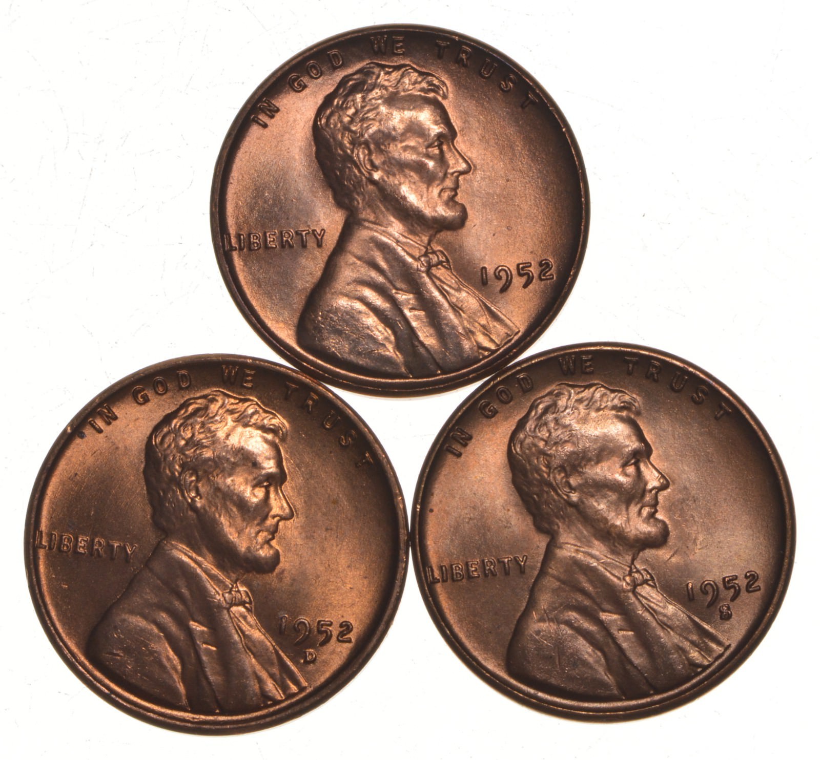Choice Unc 1952 P+D+S Lincoln Wheat Cent Gem BU Collection Lot Set