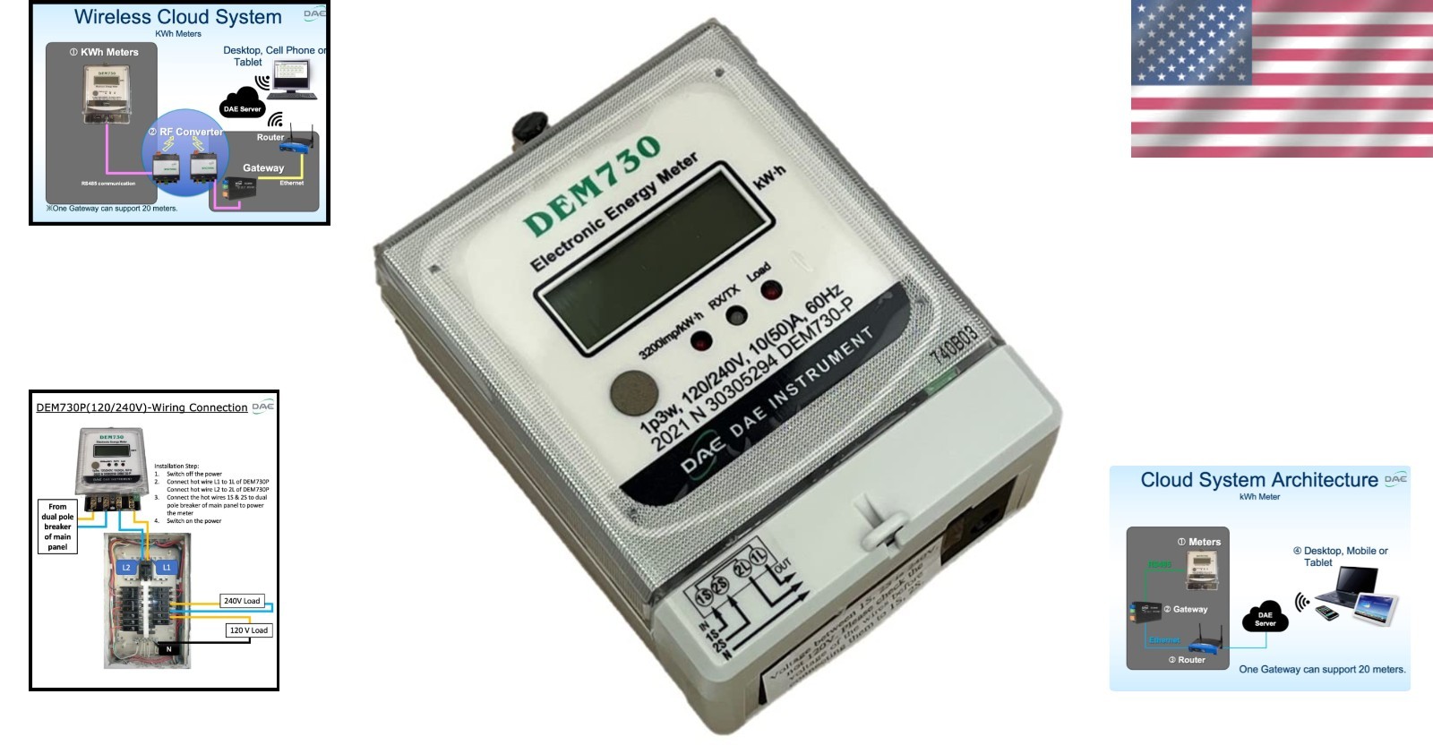 Electric kWh Submeter, 50A, RS485, Internal CT - IoT Ready