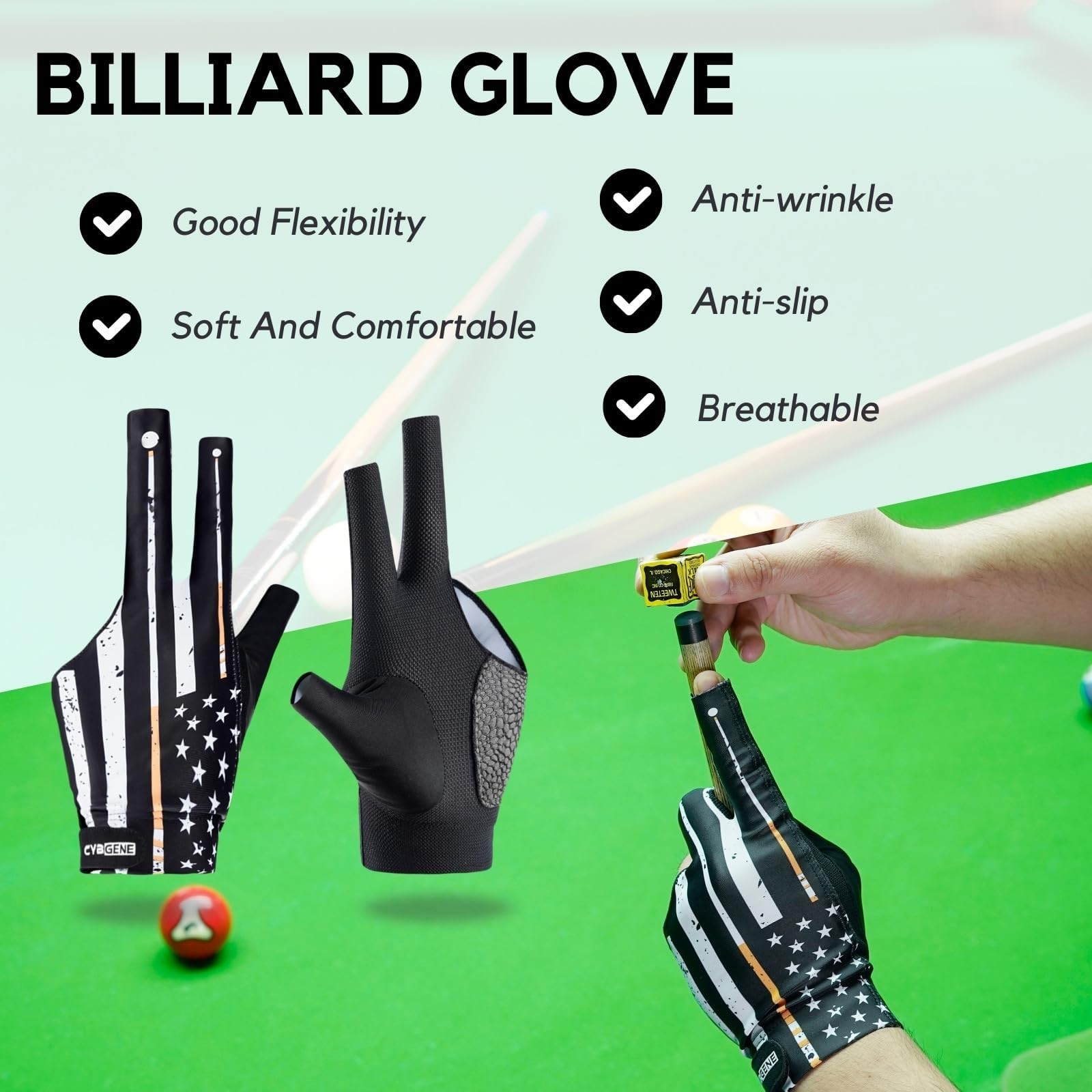 "LeftHand Billiard Gloves 3 Finger QuickDry Breathable Sizes for Snooker"