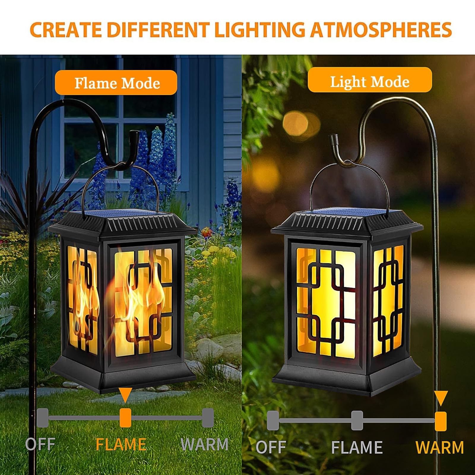 Flickering Solar Lantern Outdoor, Waterproof Hanging Flame Solar Powered Lant...
