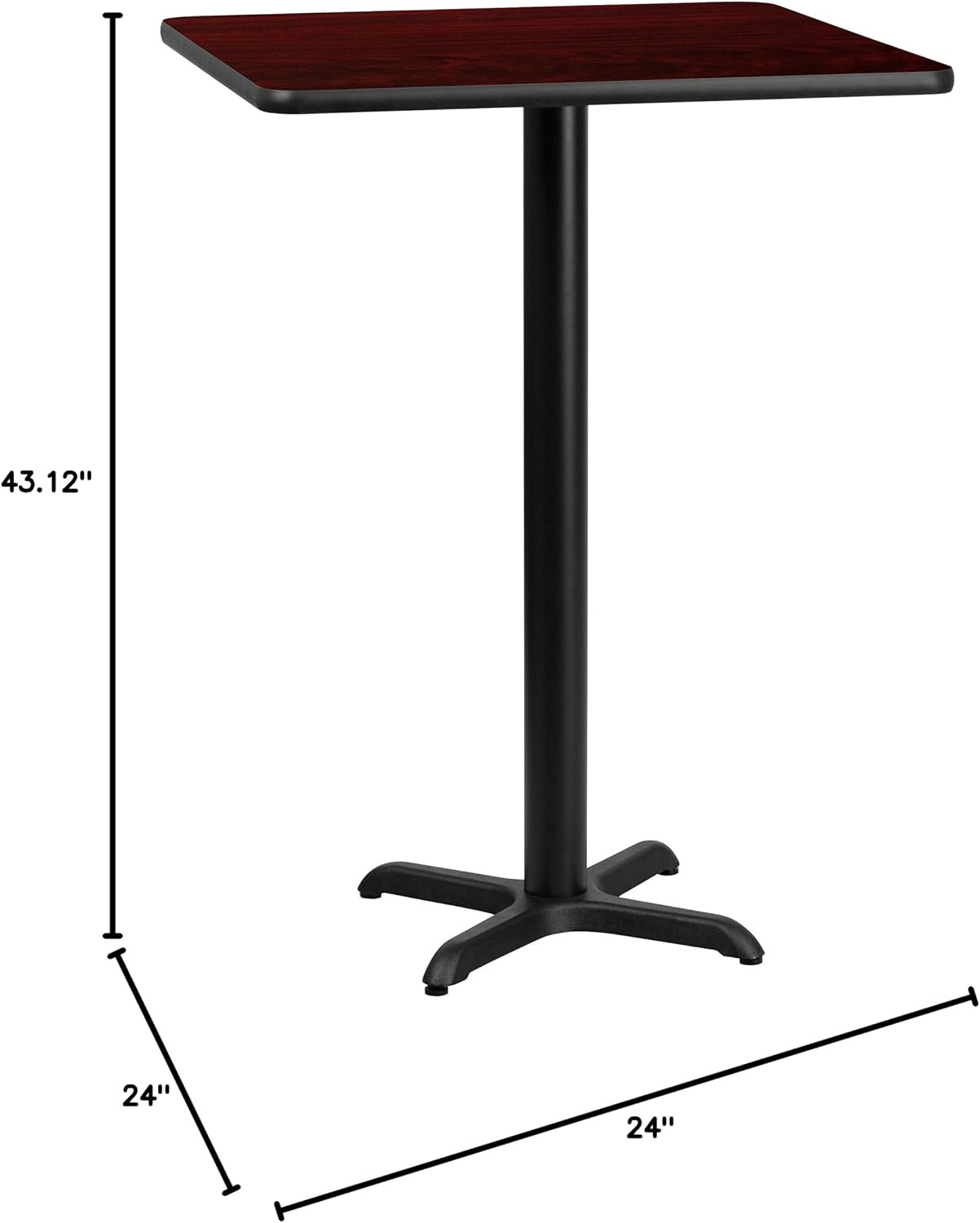 24" Square Table and 22X22 X-Base, Mahogany | Bar Height, Laminate