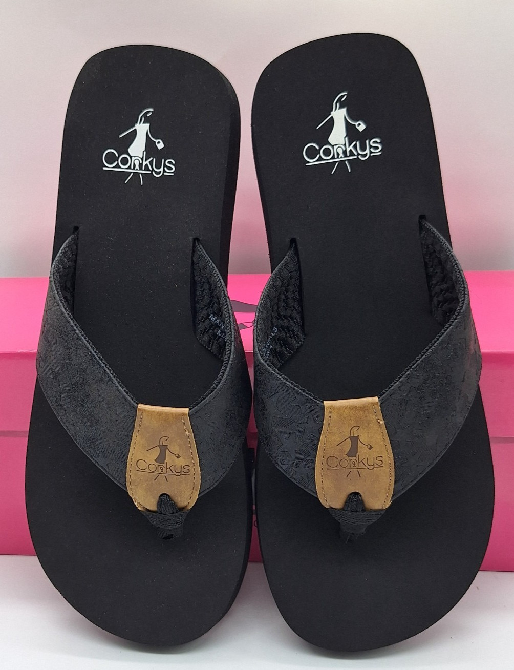 Corkys Ahoy Flip Flops Black Stars Patriotic Thong Sandals women size 10