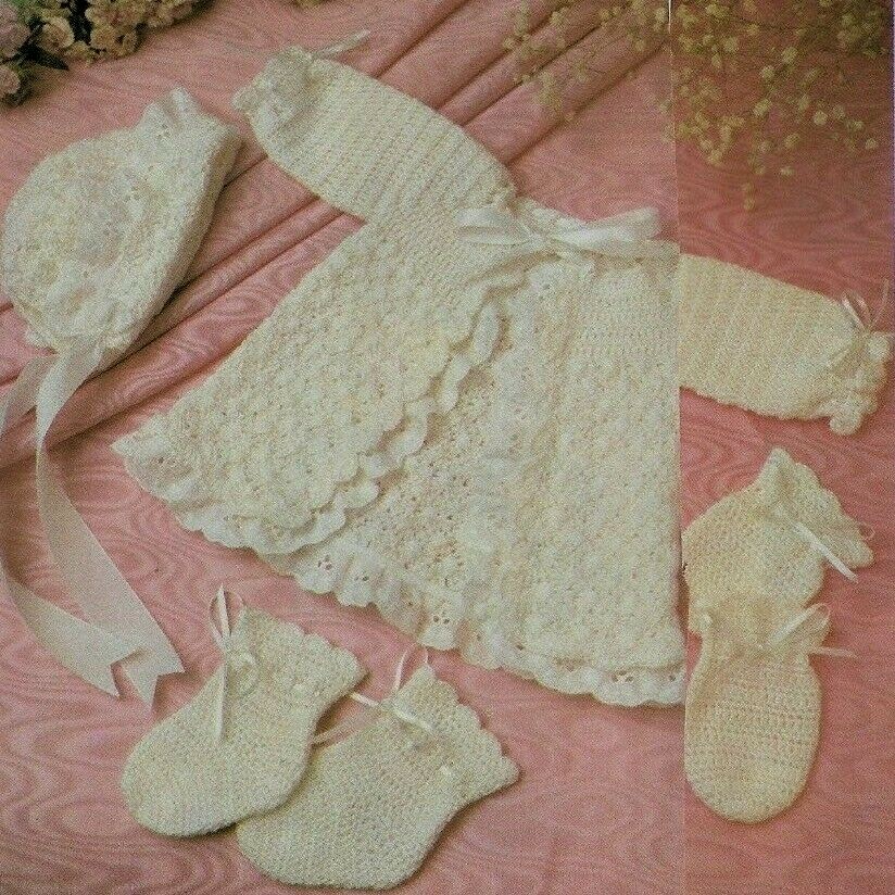 BABY SACQUE CAP MITTENS AND BOOTIES DIGEST SIZE CROCHET PATTERN INSTRUCTIONS