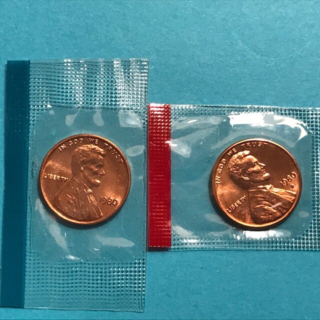 1980 P&D Lincoln Cents Unc    FREE SHIP