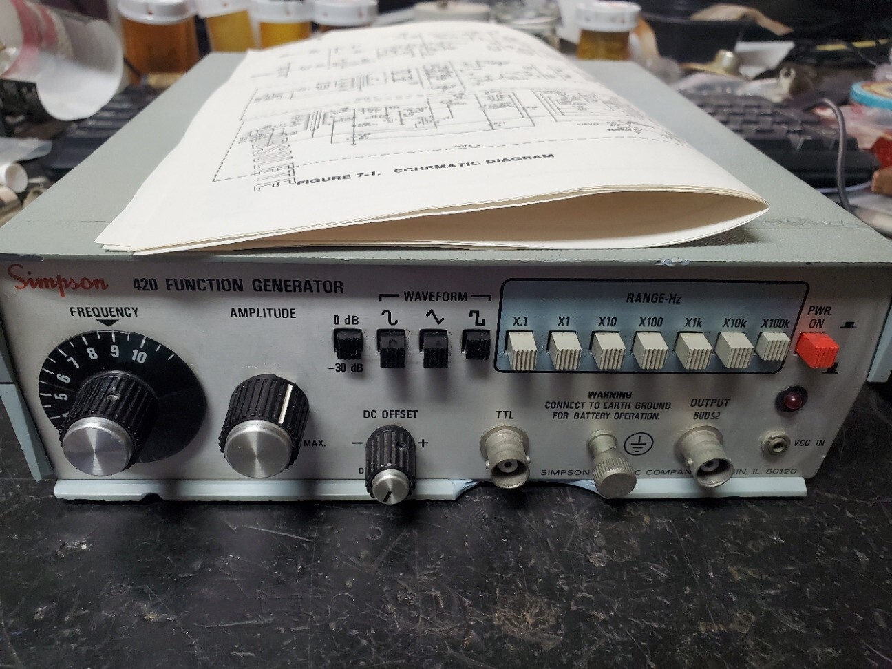 Simpson /Wavetek 420 Function Generator tested, w/schematic .1Hz to 1 MHz