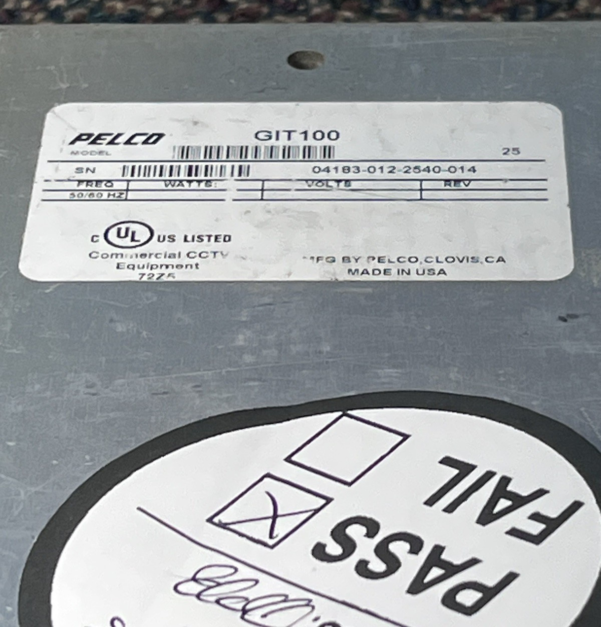 (1) PELCO GROUND ISOLATION TRANSFORMER, GIT100. TESTED. GUC.