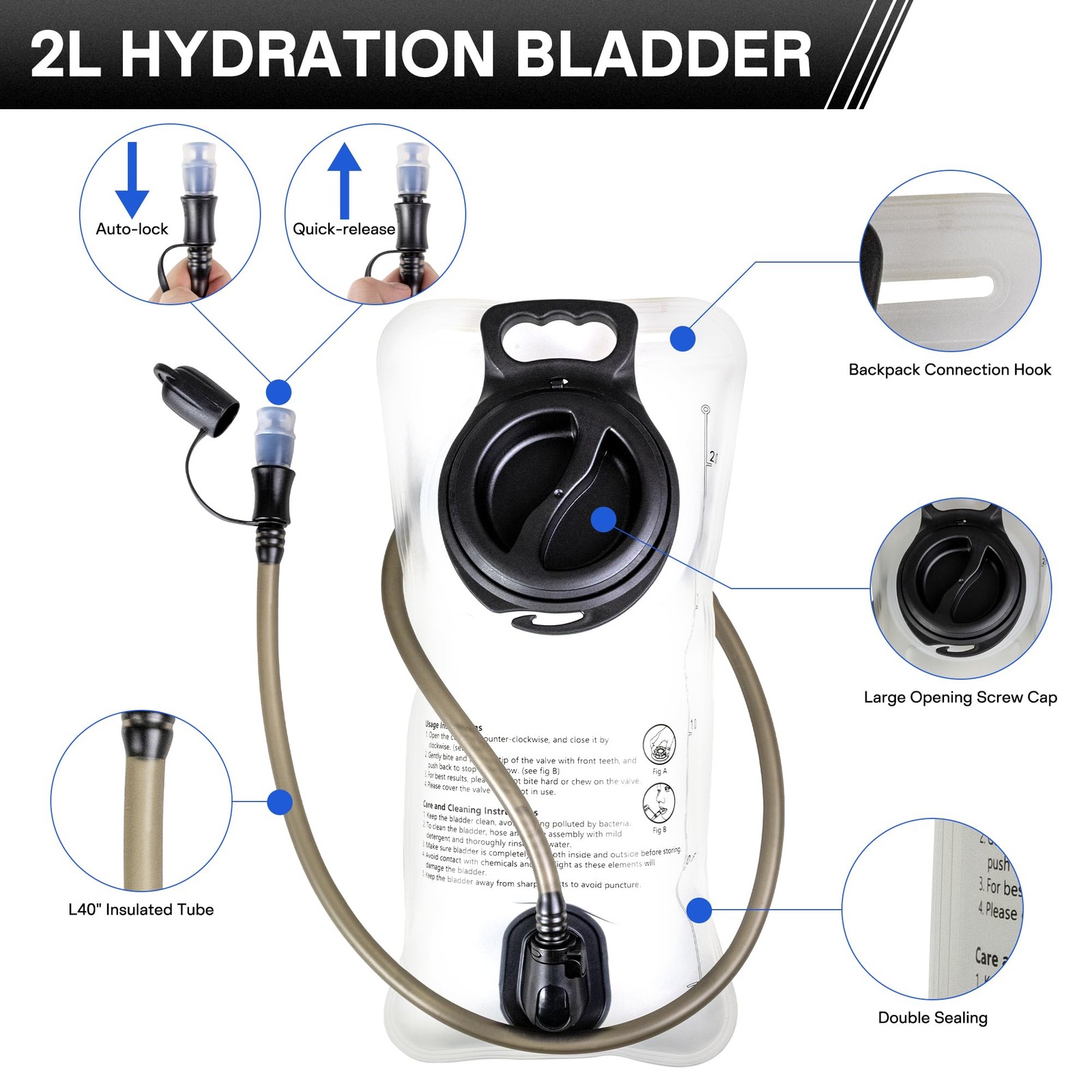 Hydration Backpack With 2L Water Bladder Lightweight Breathable Pack For Running