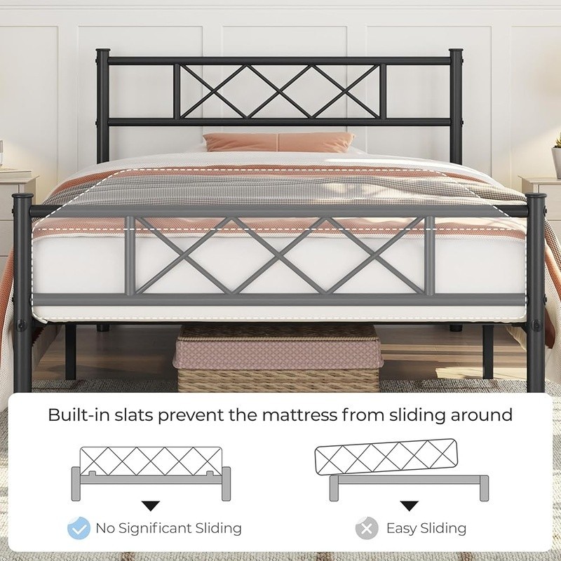Twin XL Size Metal Platform Bed Frame with Simple Headboard Footboard