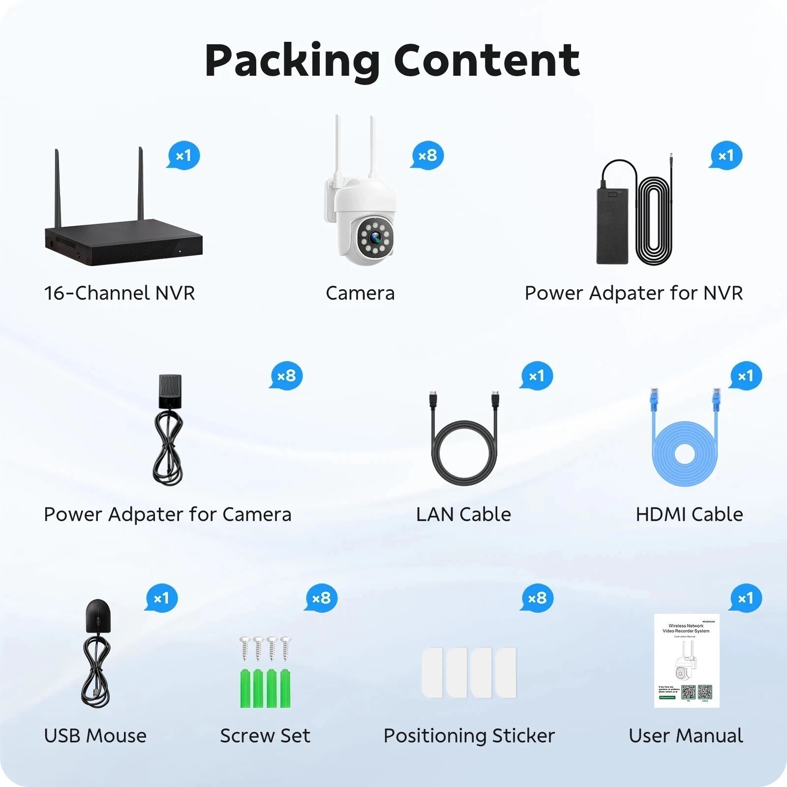 CAMCAMP 8X PTZ Cameras Wireless CCTV WiFi Security Camera System 16CH NVR Audio