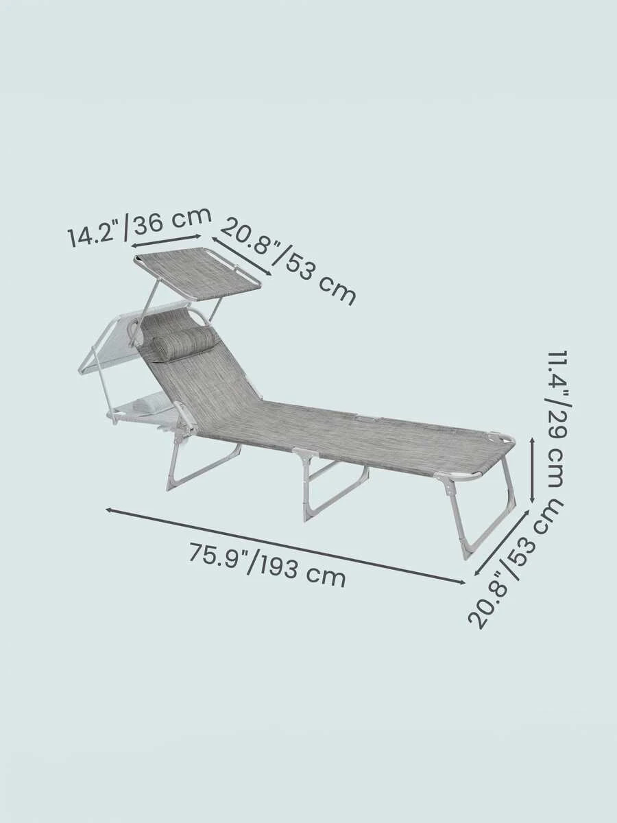 Outdoor Reclining Lounge Chair Adjustable Backrest Folding Sun Lounger Canopy