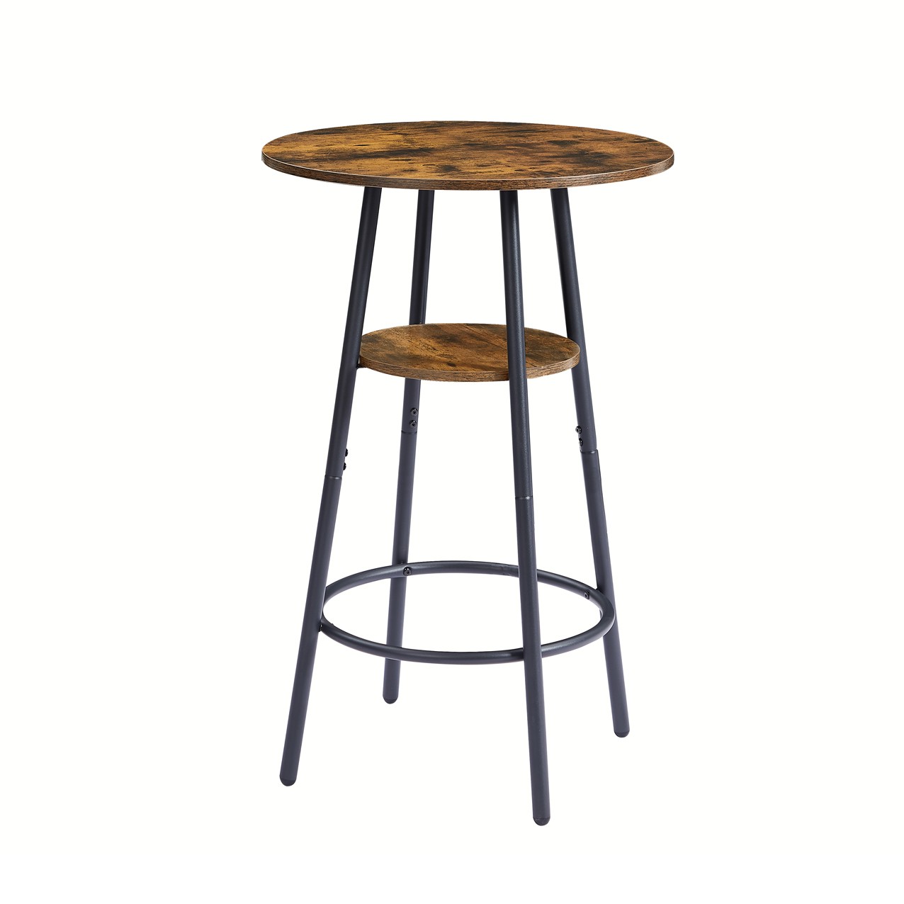 Round Bar Stool Set with Shelf Upholstered Stool with Backrest Rustic Brown
