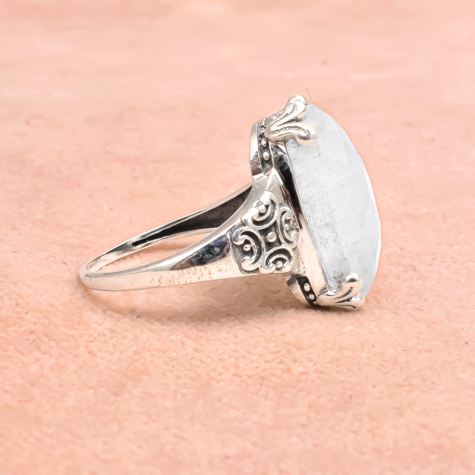 Rainbow Moonstone Ring Solid 925 Sterling Silver Unique Gift Idea For Her Mom