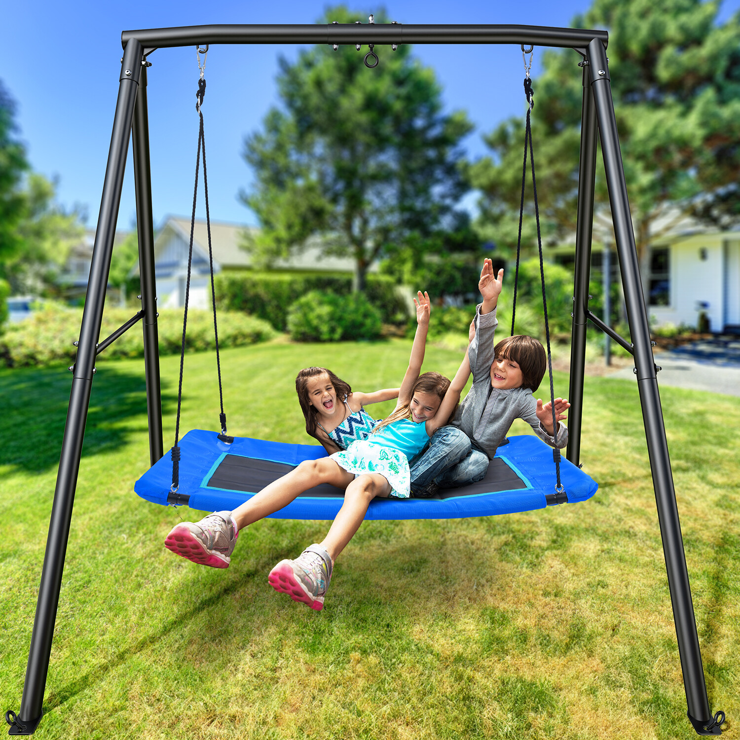440lb Heavy-Duty Metal Playground Swing Set for Backyard with 60" Platform Swing
