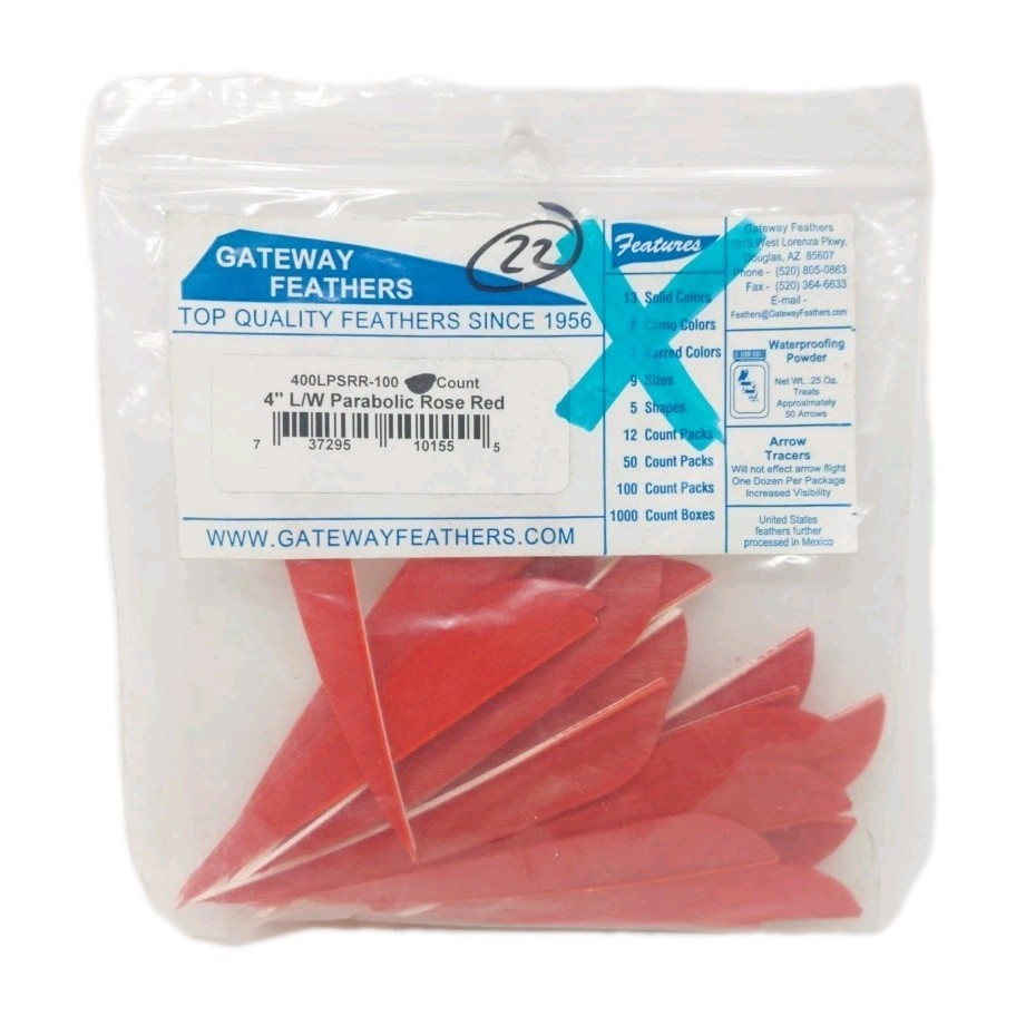 22 Count Gateway Feathers 4" Left Wing: Parabolic Rose Red 400LPSRR