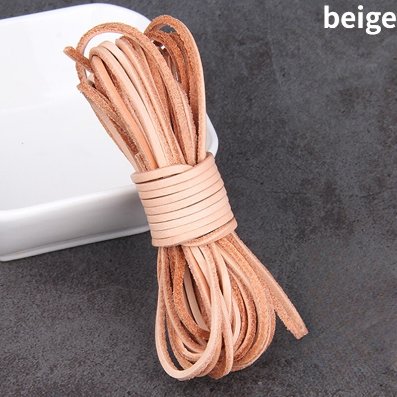 5M 2mm Wide DIY First Layer Cowhide Flat Rope Plant-tanned Leather Necklace Cord
