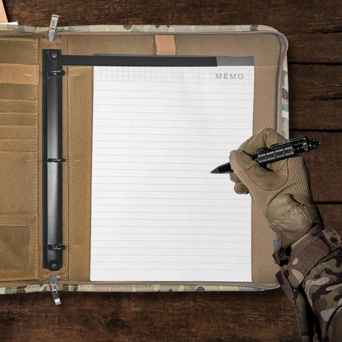 Tactical A4 3-Ring Binder Padfolio Notepad Weatherproof Notebook Cover w/ Zipper