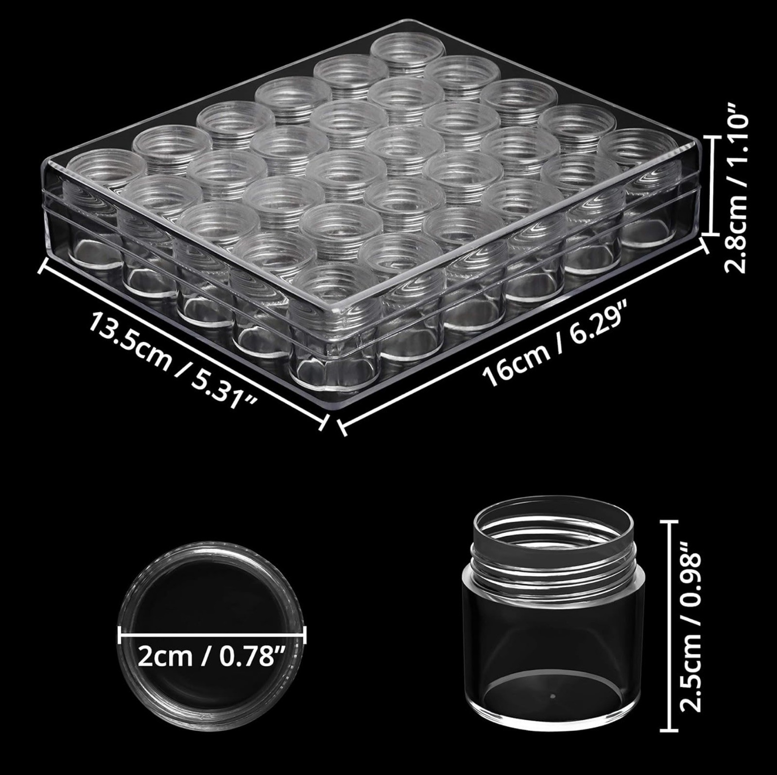 3 Box Set 90pcs Diamond Art Plastic Containers Beads Storage Organizer Jars