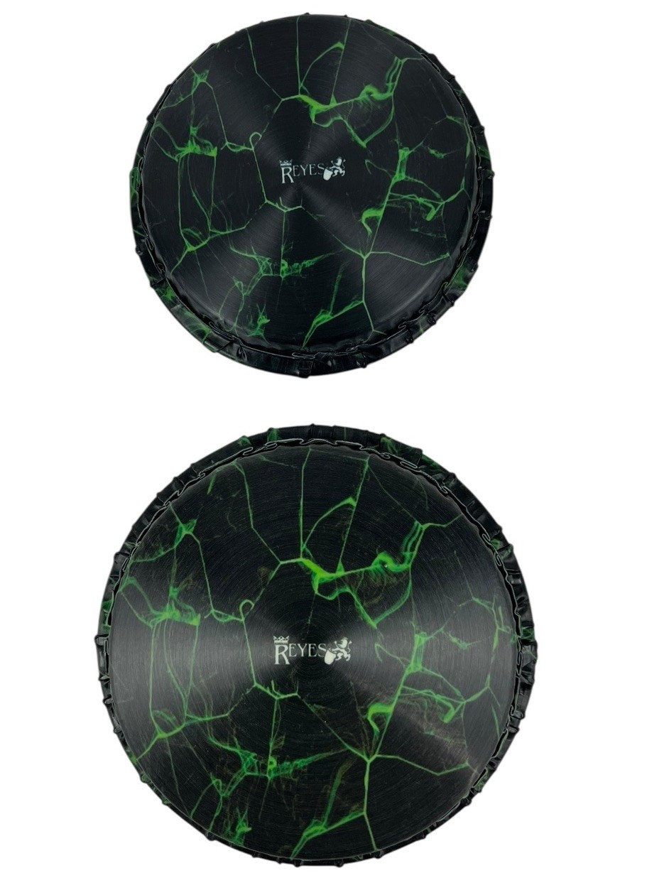 Bongo Heads, Tucked, Reyes 7-1/4” & 8.50” Set of 2  Synthetic Black Lightening
