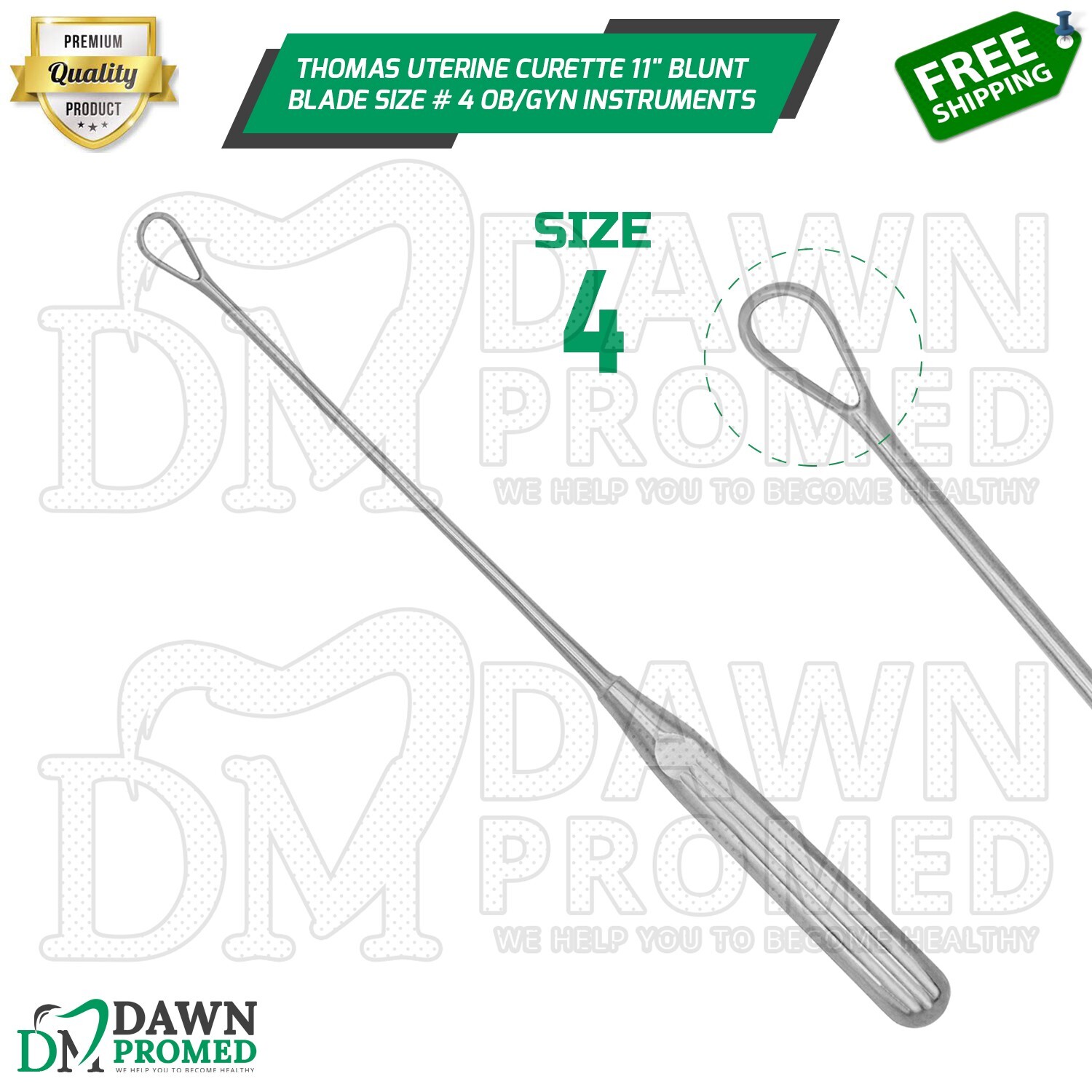 Thomas Uterine Curette 11" Blunt Blade Size # 4 OB/GYN Instruments German Grade