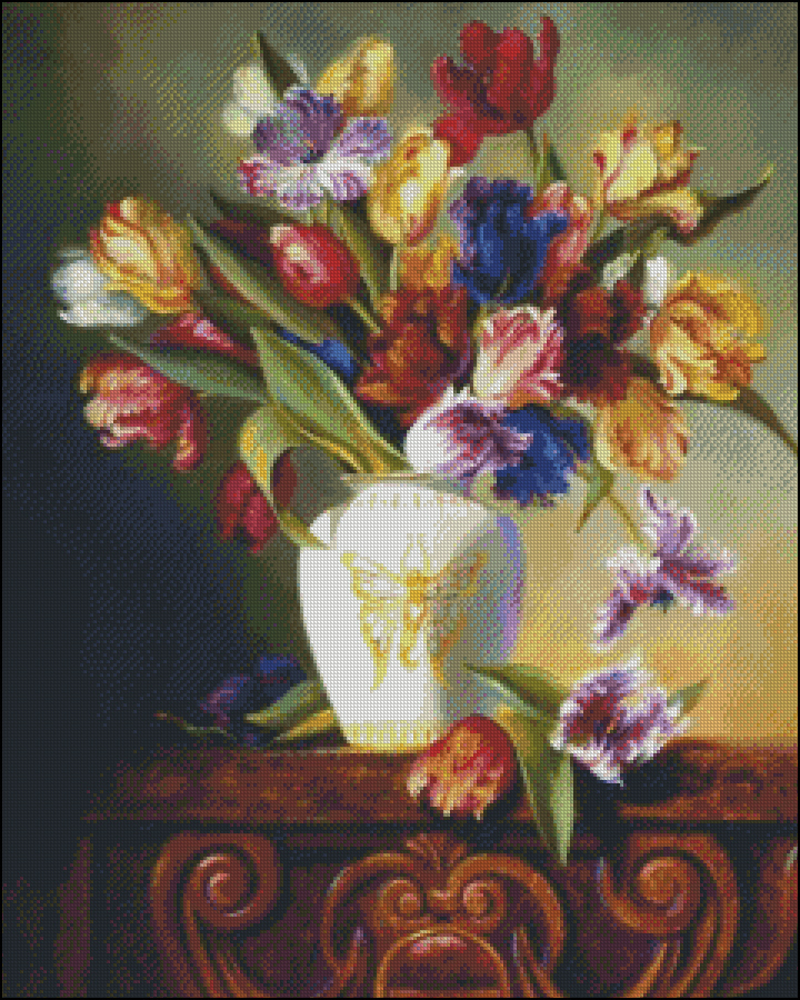 Chart Needlework DIY Counted Cross Stitch Patterns - Parrot Tulips