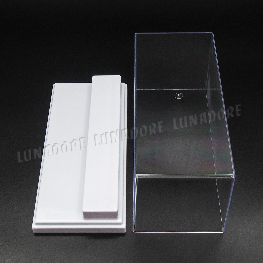 US Clear Acrylic Display Box Case 7.87" L Plastic 2 Step White Tray Dustproof UV