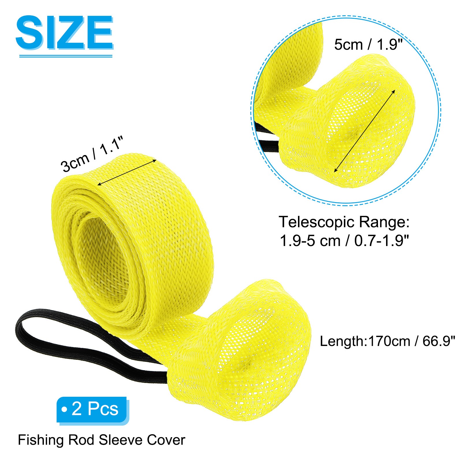 2 Pcs 67 Inch Rod Sock, Fishing Rod Sleeve Mesh Pole Flat End, Yellow