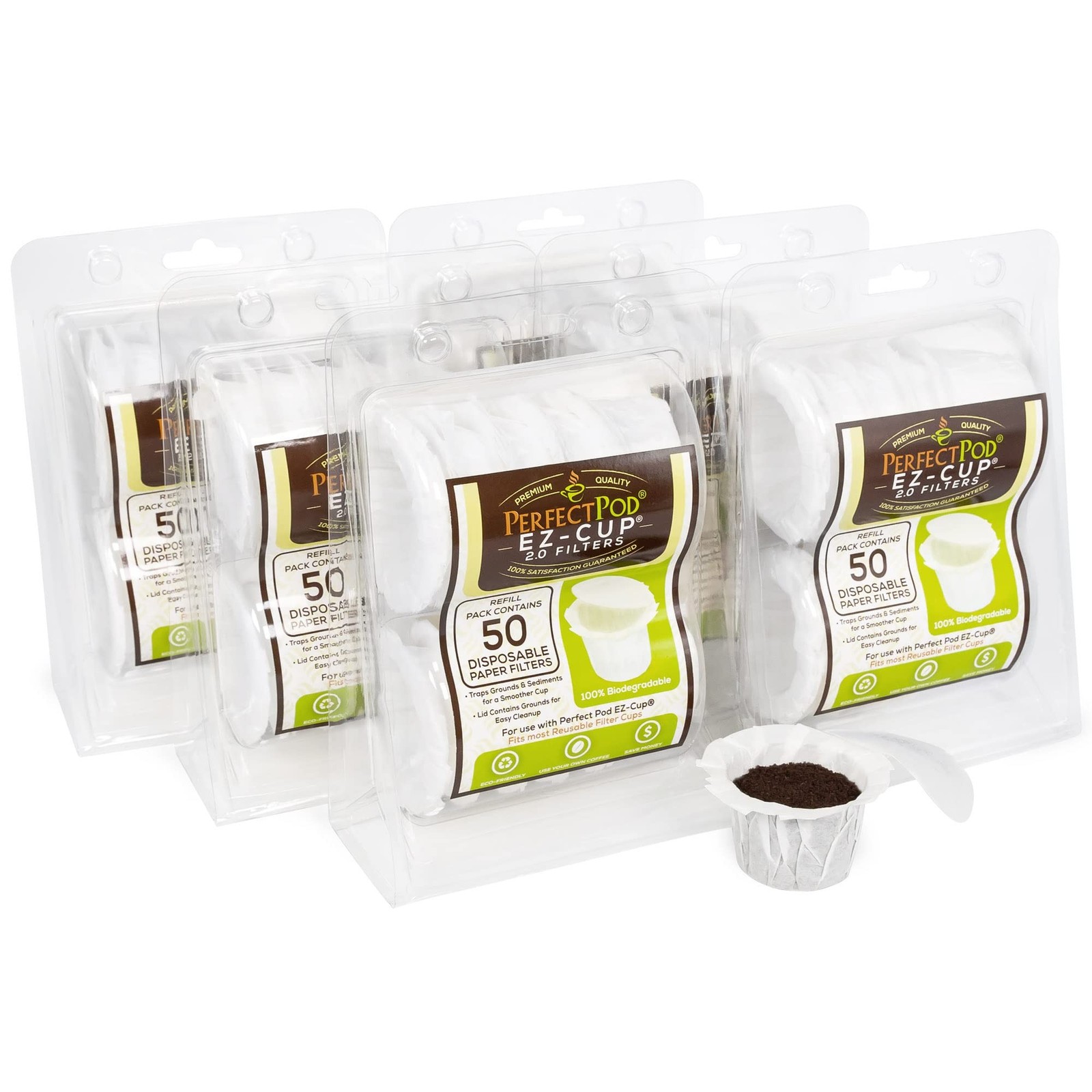 Perfect Pod EZ-Cup 2.0 Disposable Paper Coffee Filters, 6-Pack (300-Ct)