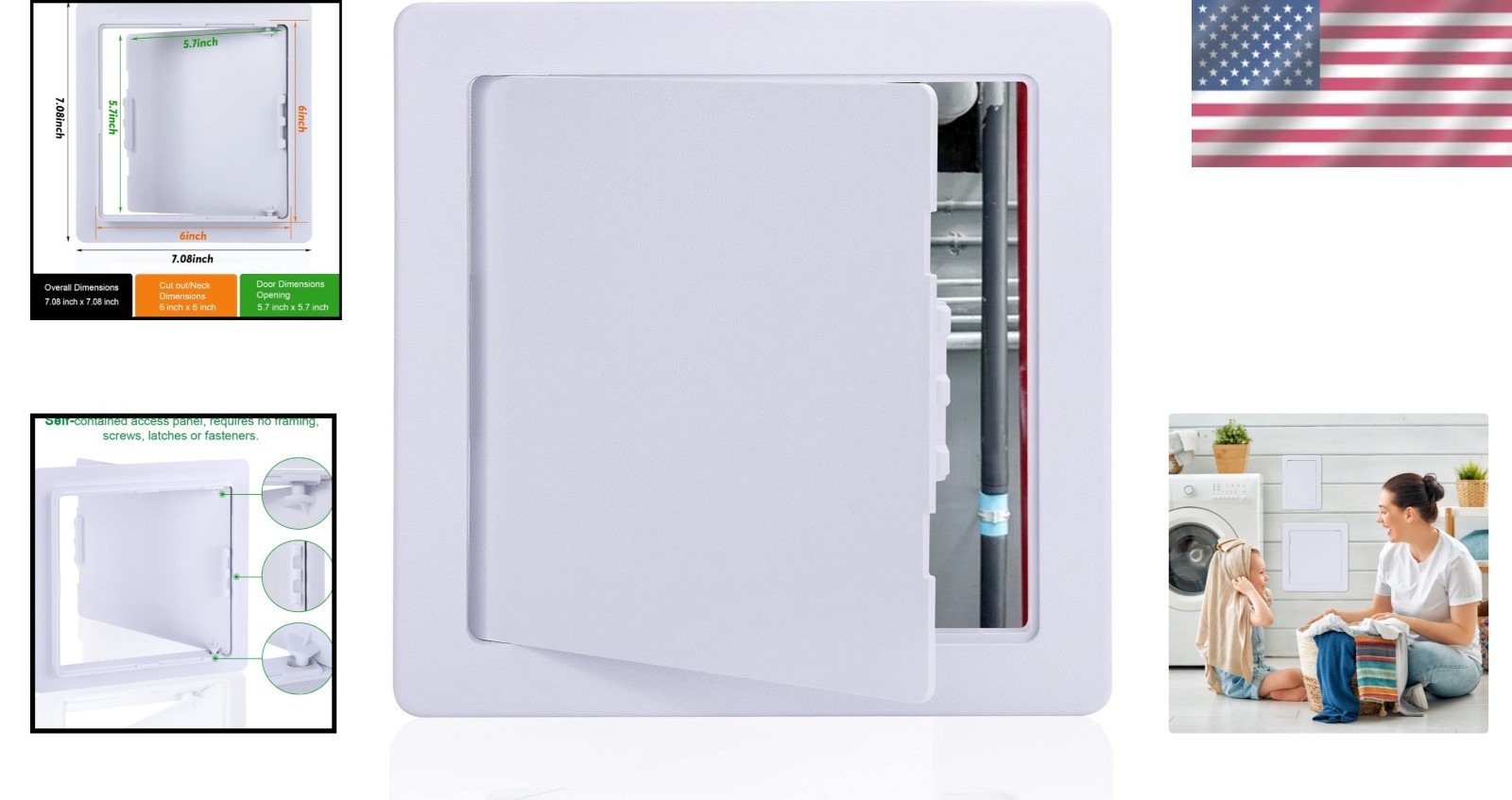 Reinforced Hinged 6x6 Inch Plastic Access Door - Easy Installation & Paintable