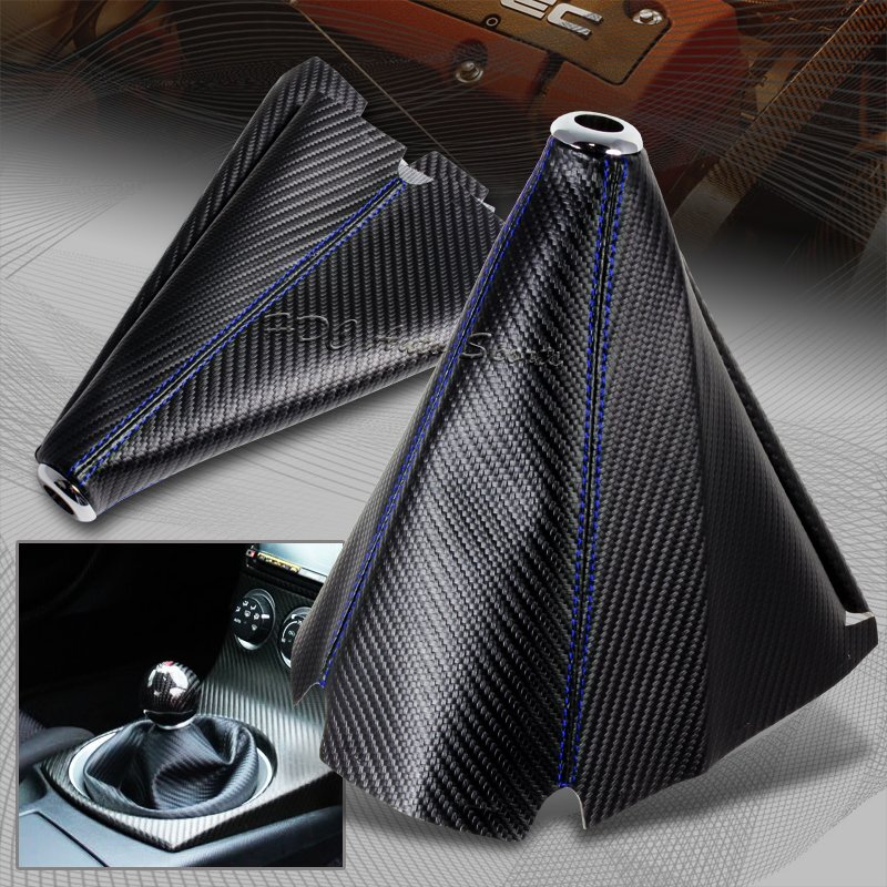JDM Carbon Style Blue Stitch Leather Gear Manual Shifter Shift Boot Universal