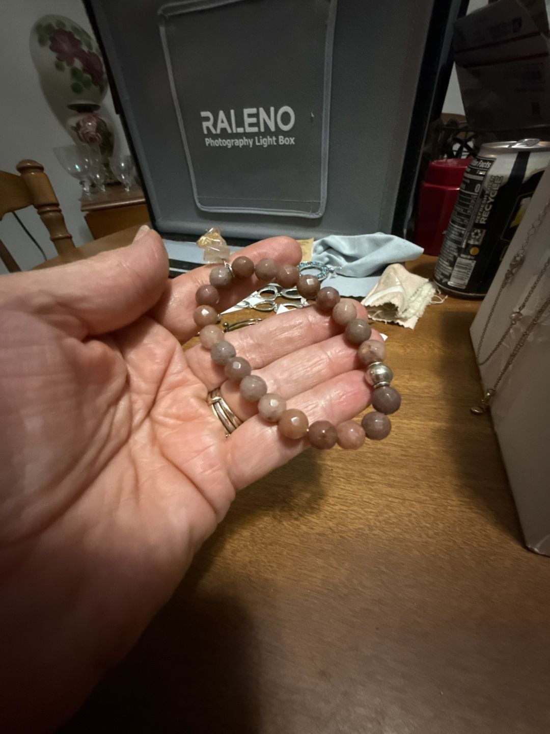 Natural Faceted Sunstone Beaded Stretch Bracelet