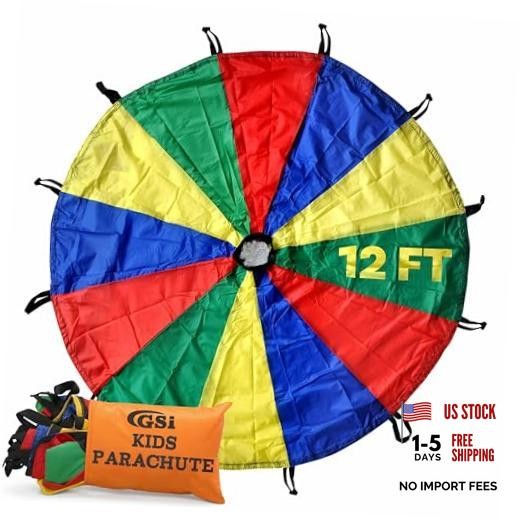 Kids Rainbow Parachute 6 ft to 35 ft for School & Gym Class | Bright 12 Feet