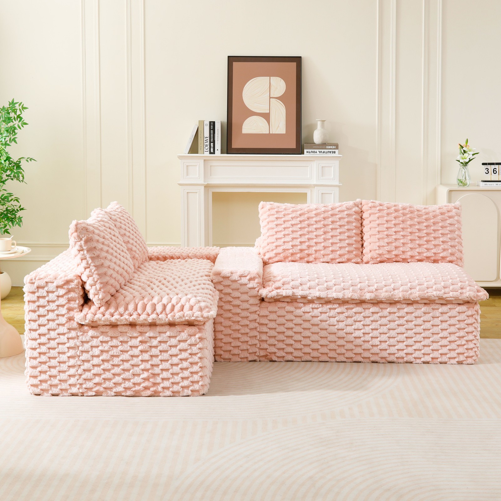 Luxury Pink Turtle Velvet Multifunctional Sofa - Arrangeable in Single Row, Sid