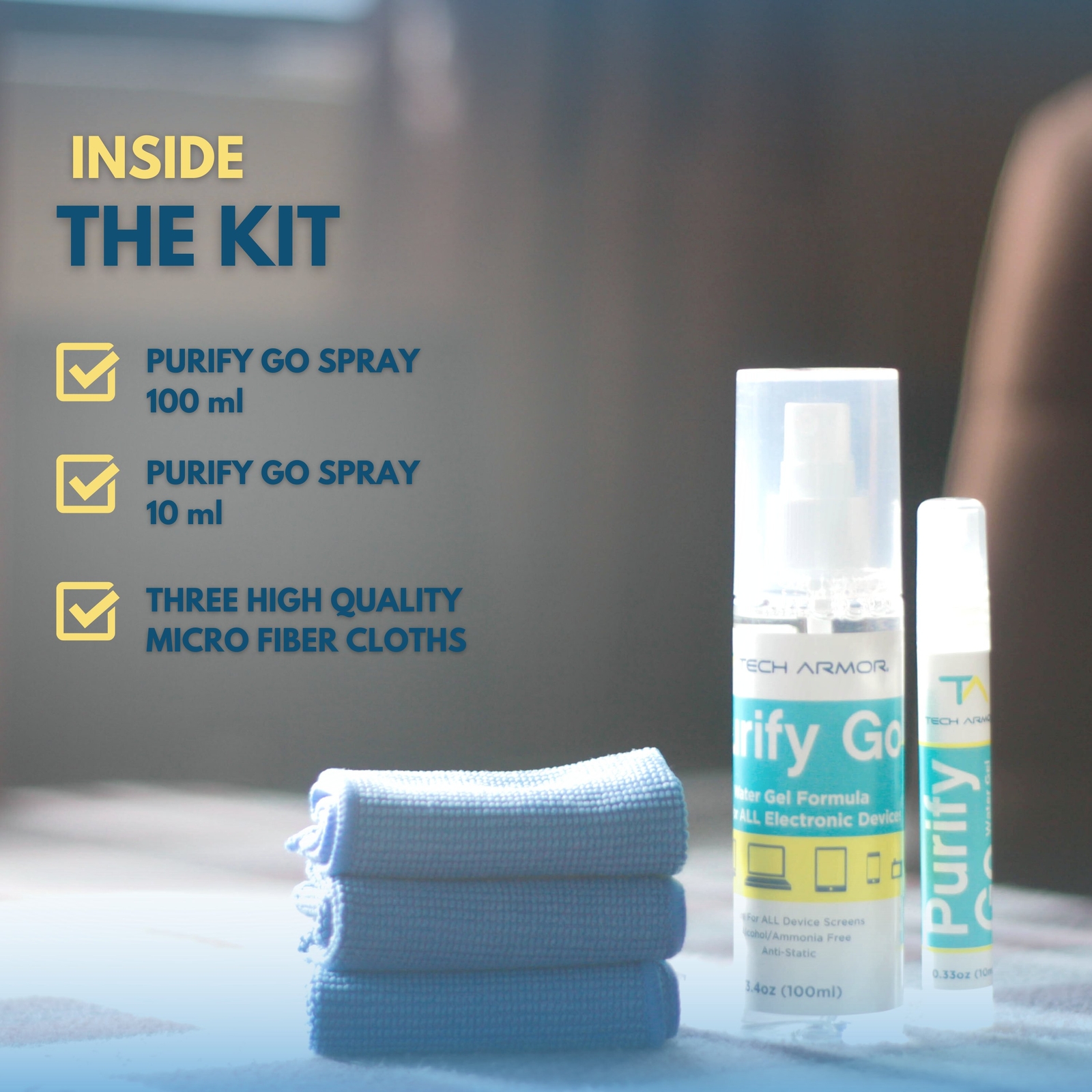 Tech Armor Screen Cleaner Kit –[3.4oz +0.8oz] – Screen Cleaner Spray + 3 Cloths