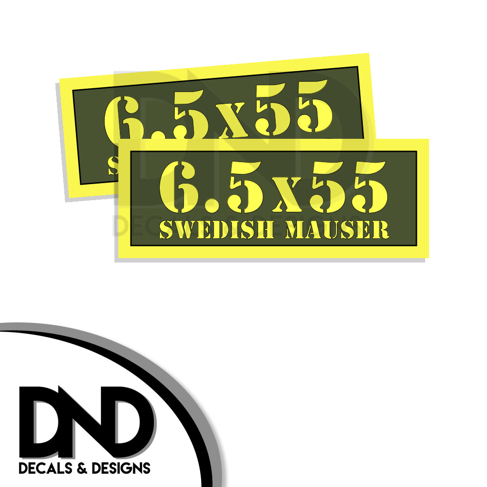 6.5X55 Swedish Mauser Ammo Can Decal Gun Ammunition Box Firearm Sticker AG -2 PK