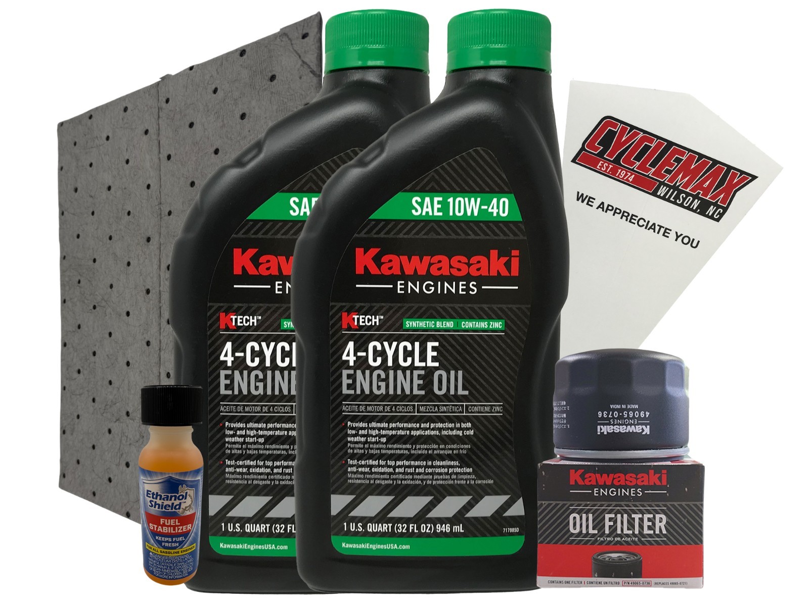 Kawasaki 49065-0721 Oil Change Kit w/Oil pad and 2 Quarts of 10W-40 Oil