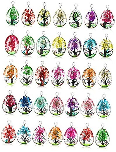 36 Pcs Dried Flower Pendant Transparent Lacework Resin Beads for Necklace
